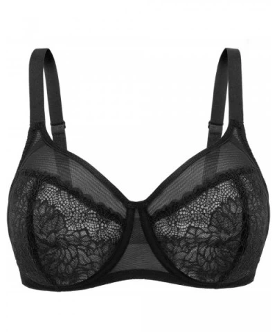 Women's Plus Size Lace Underwire Bra Full Coverage Minimizer Bra Unlined - Elegant Black - C318SQ9UU55 $27.00 Bras