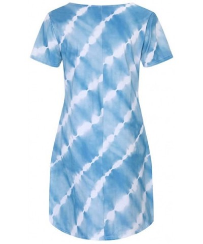 Women's Tie-Dye Short Sleeve Casual Dress Loungewear Plus Size Loose O-Neck Comfy Tank Mini Dress - Blue - C719DEURIUR $34.67...