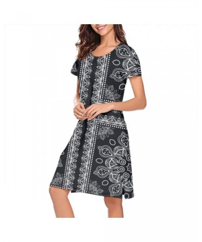 Women's Girls Crazy Nightgowns Nightdress Short Sleeve Sleepwear Cute Sleepdress - Black Bandanas - C61938ML5X0 $49.98 Nightg...
