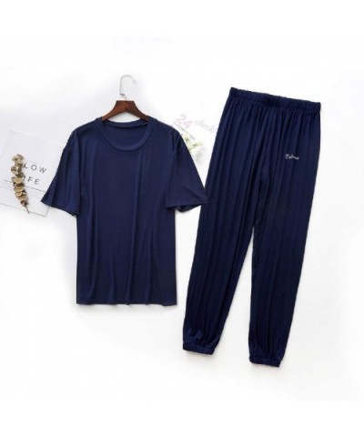 Mens Modal Short Sleeve Lounge Wear 2 PCS Outfits Top & Bottom - 4 - CD19DZ7GNO5 $51.10 Sleep Sets
