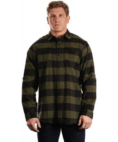 Men's Yarn-Dyed Long Sleeve Flannel Shirt - Army/Black - C018M5AC768 $45.10 Robes