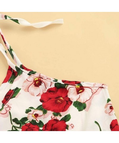 Women's 2PCS Sleeveless Short Skirt Set Floral Print Frill Camis Top Vest + Shorts Set Cami Top Casual Pajama Sets Slim Dress...