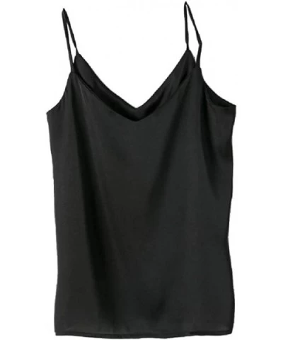 Women Spaghetti Strapv Neck Camisole Silk Stain Sexy Vest Tops - Black - CN19DOH356O $39.95 Camisoles & Tanks