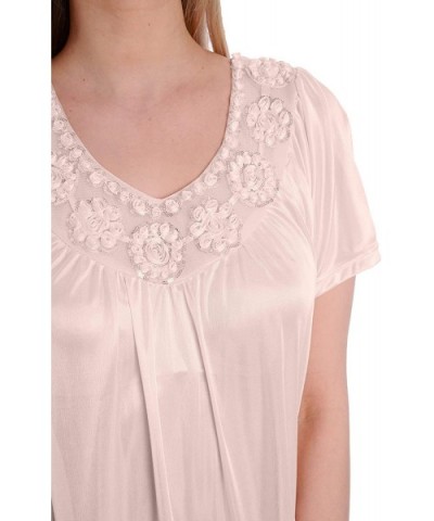 Women's Satin Silk Short Sleeve Fine Sequin Nightgown - Peach Orange - CH18GTTYINN $23.79 Nightgowns & Sleepshirts