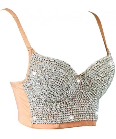 Women's Sexy Rhinestone Shining Diamond Bustier Club Party Bra Cropped Top Vest - Khaki - CE18A8WWS5R $64.04 Bras