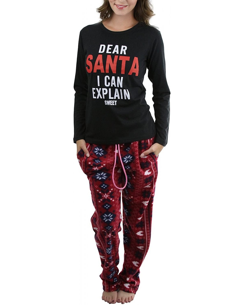 Women's Top with Text and Drawstring Bottom Pajama Set - Dear Santa I Can Explain - C112N26CY8W $26.86 Sets