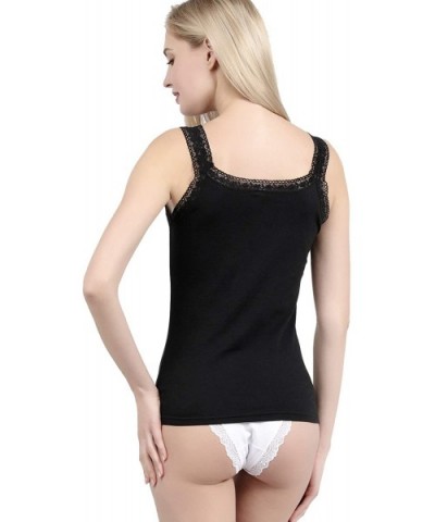 Womens Tank Top Lace Camisoles Undershirt Slim Fit with Premium Cotton - Italian Designed Ultra Soft - F923-black - CI196GY7Y...
