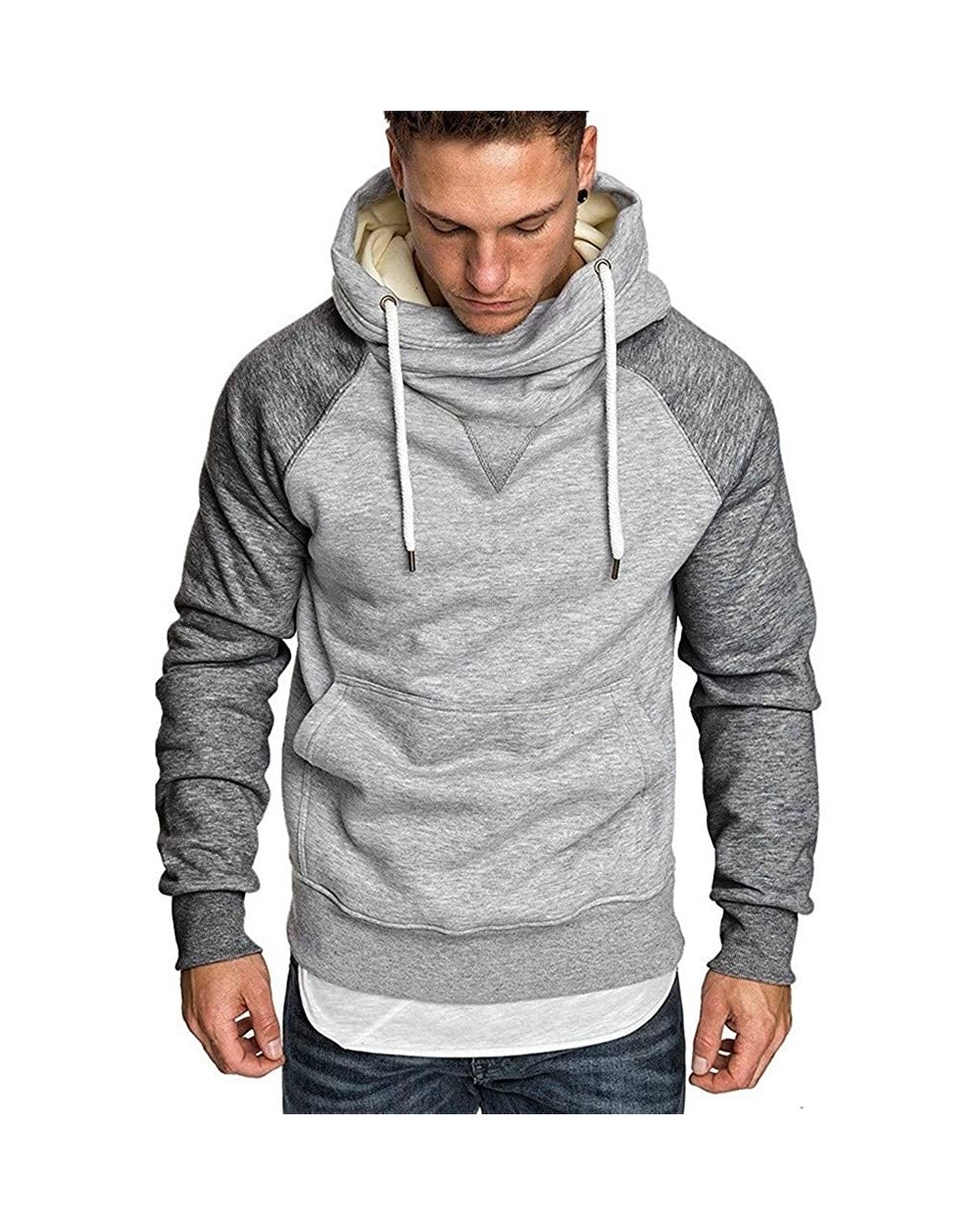 Men's Hoodie Solid Color Long Sleeve Hooded Sweatshirt Front Pocket Pullover - Hoodie-gray - CZ1932N7MNA $39.46 Thermal Under...