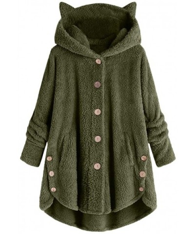 Womens Long Sleeve Fuzzy Fleece Open Front Hooded Cardigans Jacket Coats Outwear - Green - CR192G3C8NW $28.21 Garters & Garte...