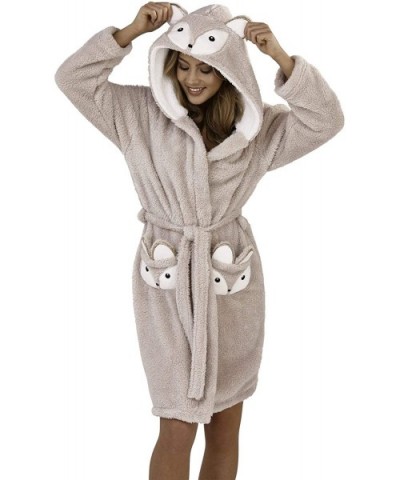 Womens Luxury Soft Coral Fleece Novelty Animal 3D Dressing Gown Robe Hood Various Designs - Grey Squirrel - CQ18KS73ZI3 $57.0...