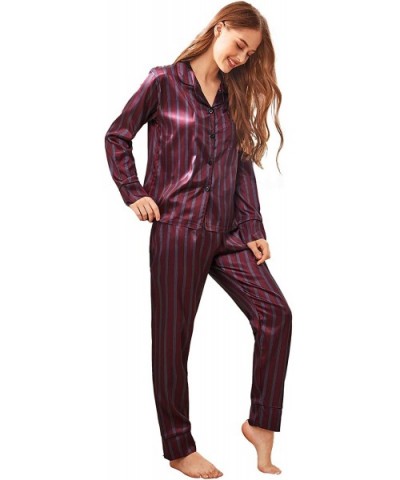 Women's Printed Pajamas Set Button Down Sleepwear Nightwear Pj Lounge Sets - Red Burgundy - CV19428R6XQ $41.16 Sets