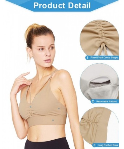 Ruched Yoga Sports Bra Cross Back with Removable Cups Low Support Activewear - Nude(1149) - C518Z69I2LW $17.53 Bras