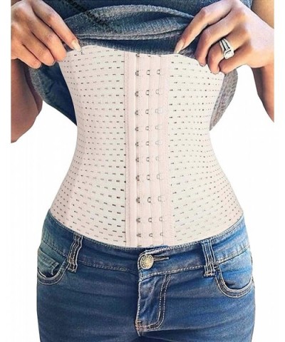 Women's Waist Trainer Corset for Weight Loss Steel Boned Tummy Control Body Shaper with Adjustable Hooks - Beige - CT18M6E6IC...