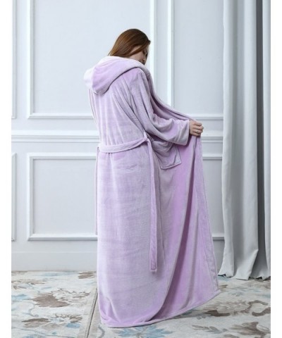 Womens Lightweight Plush Fleece Full Length Bathrobes with Hood - Lilac - CJ18GS0MGW9 $63.78 Robes