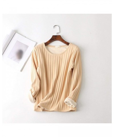Sexy Slim Underwear for Women Winter Velvet Thermal Shirt O Neck Thick Warm Striped Tops Inner Wear Basic Only Top1 - C2193H4...