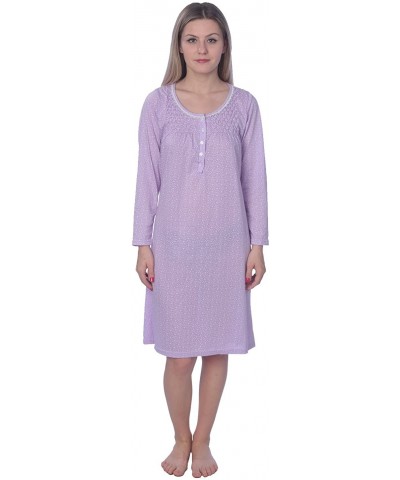 Women's Floral Long Sleeve Nightgown Available in Plus Size - Purple With Small White Print - CK18882I87D $30.23 Nightgowns &...