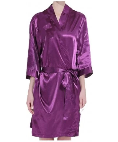 Women's Plus-Size Pajamas Charmeuse Thick Bathrobe Sleep Robe Bathrobe Purple S - Purple - CZ19DCSR0SO $34.30 Robes