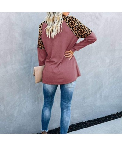 Women Leopard Casual Splice Top- Winter Fashion Printed Striped Long Sleeve Blouse - A-pink - CZ192EL5WOR $29.89 Thermal Unde...