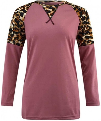 Women Leopard Casual Splice Top- Winter Fashion Printed Striped Long Sleeve Blouse - A-pink - CZ192EL5WOR $29.89 Thermal Unde...