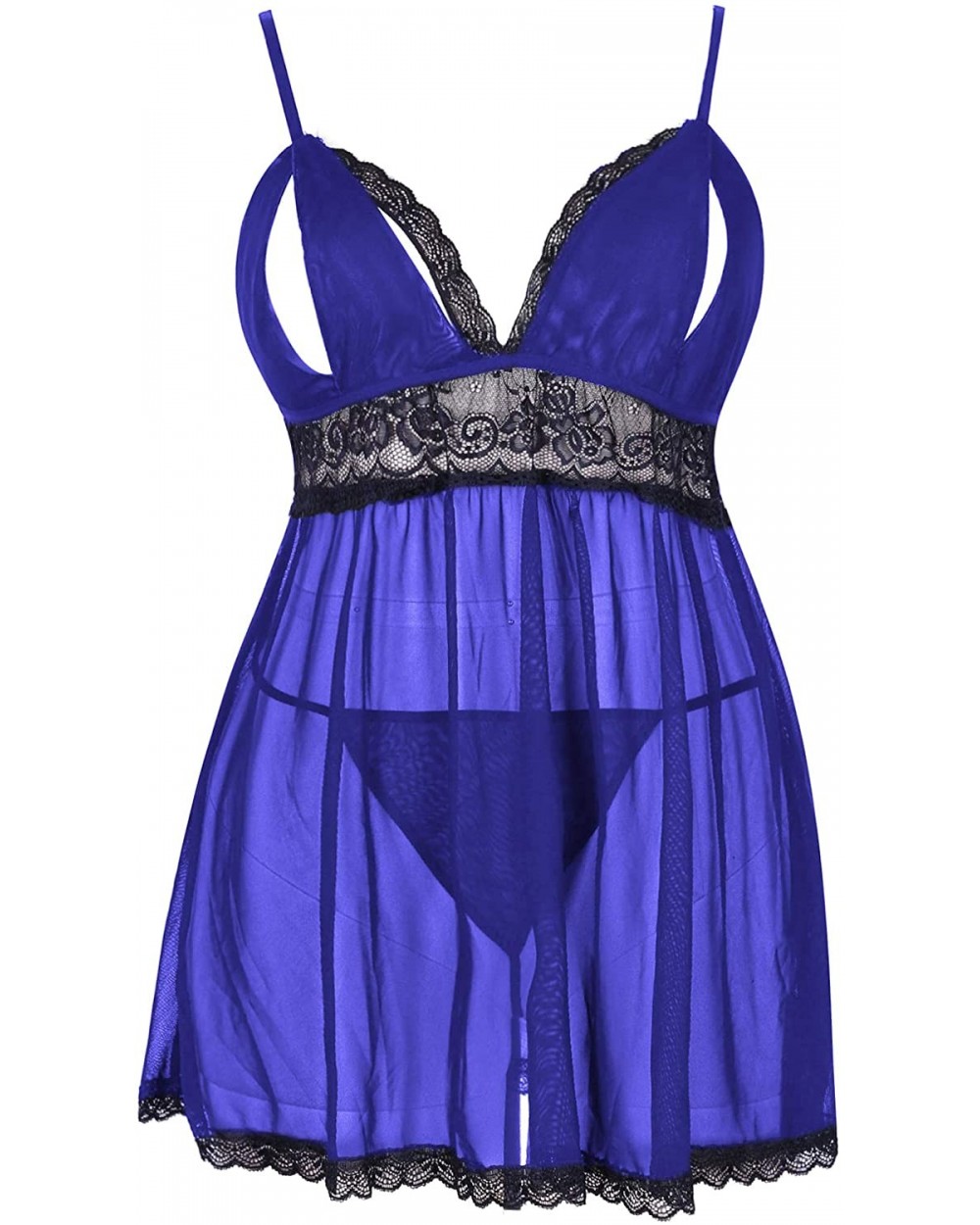 Women's Plus Size Lace Lingerie Cutout Babydoll Chemise Sheer Sleepwear - Blue - CD18T9A3YEN $22.94 Baby Dolls & Chemises