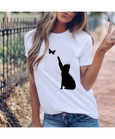 Fashion Women's Casual T-Shirt Loose Short-Sleeved Leaf Print O-Neck Top - White H - CA194OWANST $26.65 Tops