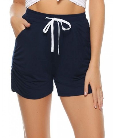 Womens Sleep Shorts Stretchy Drawstring Lounge Shorts Pajama Bottoms with Pockets - Navy - CZ198OE8XN9 $27.08 Bottoms