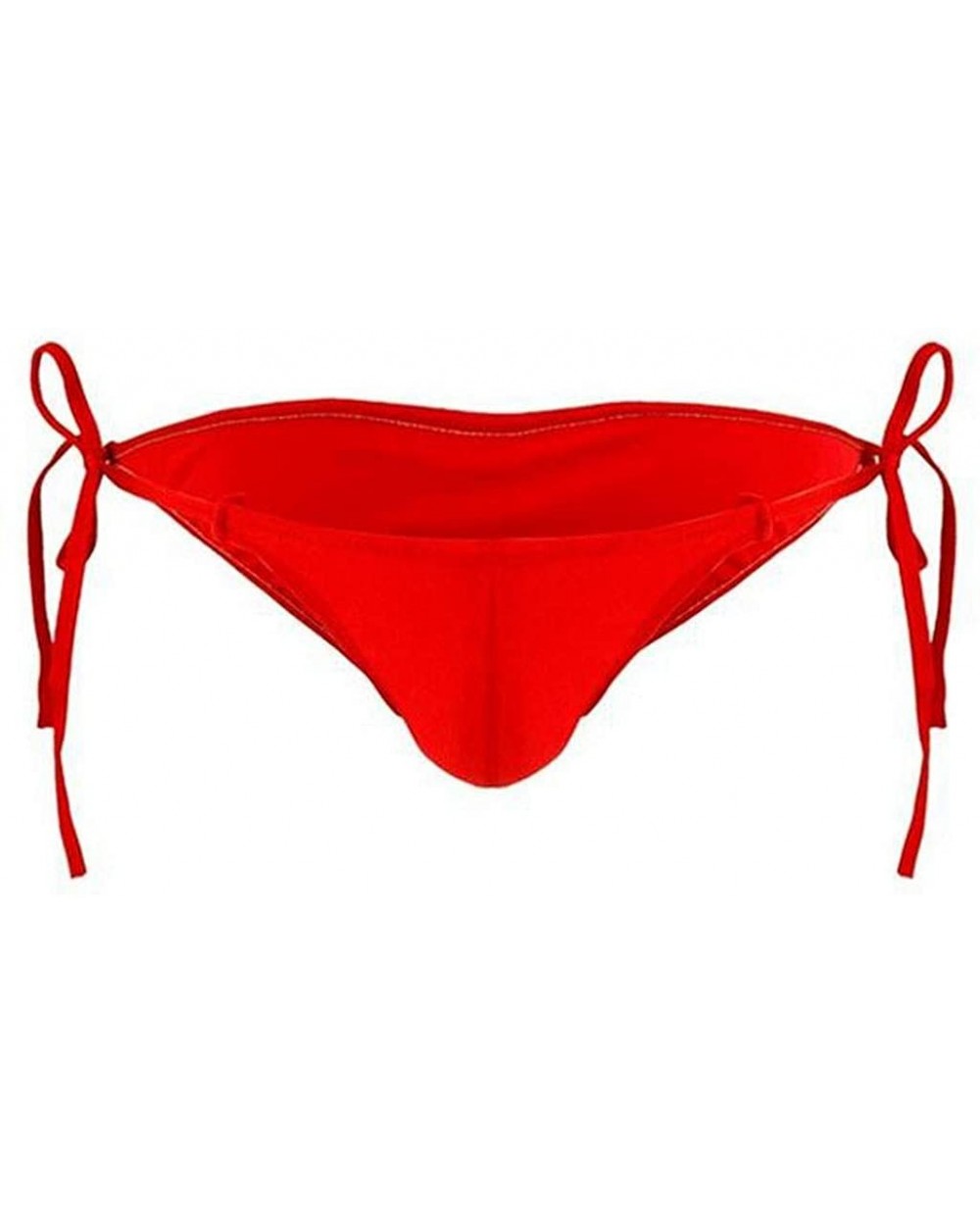 Men's Adjustable Drawstring Briefs-Side Bow Bulge Pouch Underwear Sissy Cute Panties Solid Breathable Lingerie - Red - C218WG...