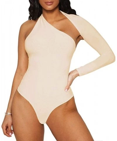 Womens Sexy Bodysuit for Women Off One Shoulder Long Sleeve Backless Bodysuit - Apricot - C218RXZK2NM $22.25 Shapewear