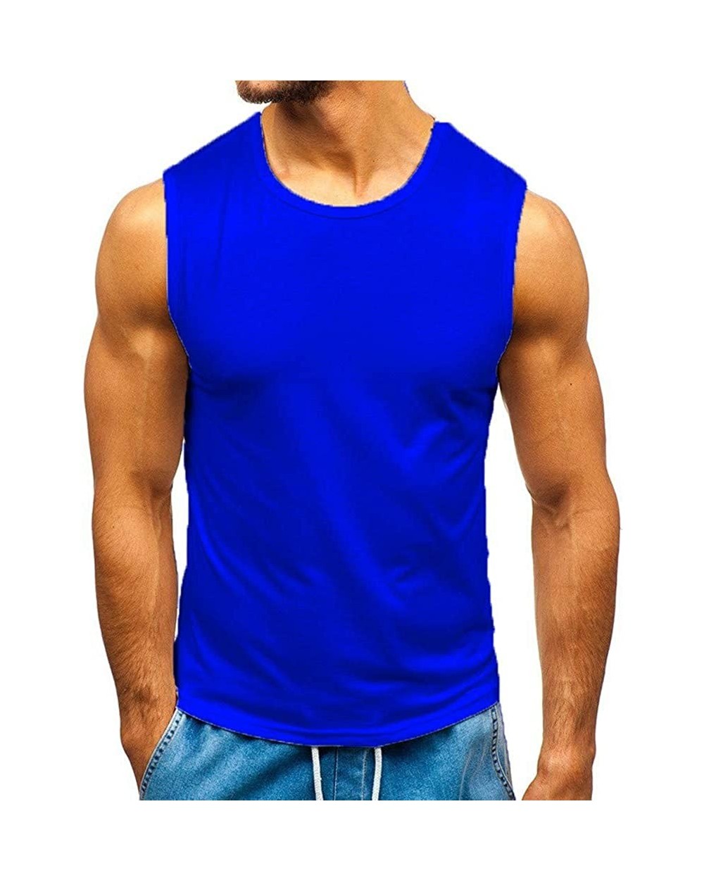 T-Shirt Solid Fashion Casual O-Neck Vest Sport Blouse - Blue - CF19D0NMGQ6 $26.13 Briefs