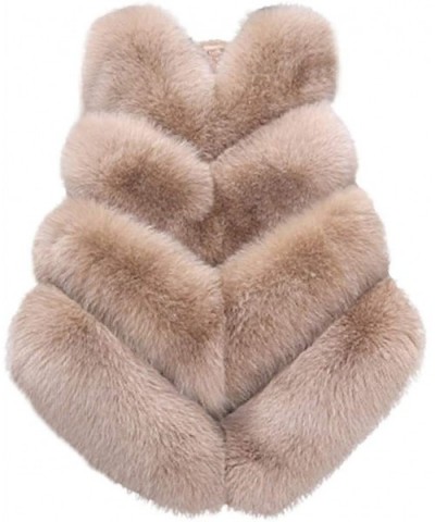 Womens Faux Fur Vest Winter Warm Fashion Gilet Outwear Sleeveless Jacket Waistcoat Coat - Khaki - CI18AXGEUQY $59.32 Tops