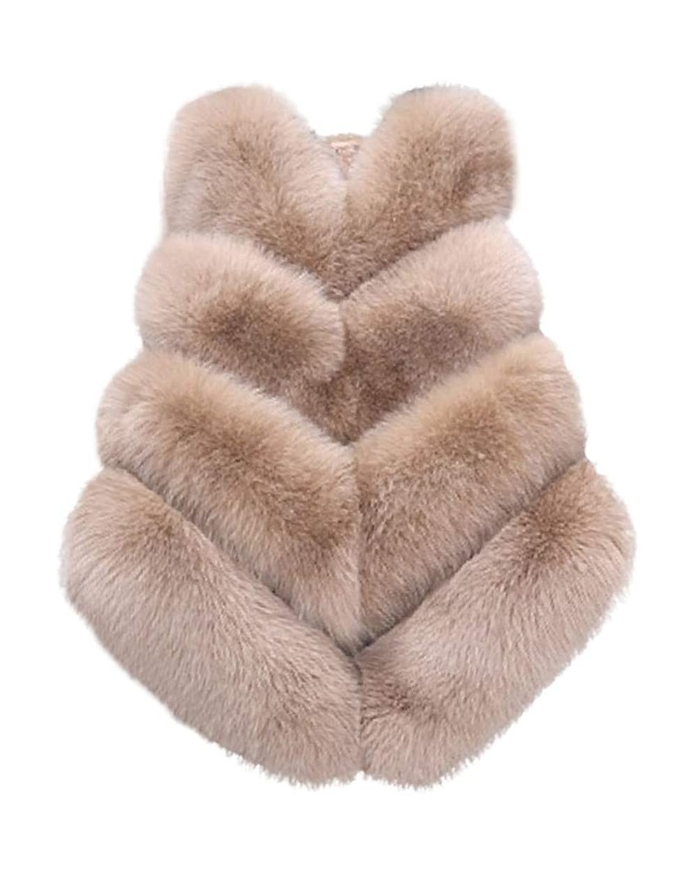 Womens Faux Fur Vest Winter Warm Fashion Gilet Outwear Sleeveless Jacket Waistcoat Coat - Khaki - CI18AXGEUQY $59.32 Tops