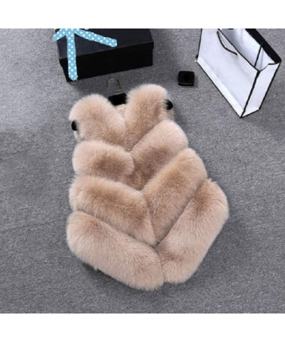 Womens Faux Fur Vest Winter Warm Fashion Gilet Outwear Sleeveless Jacket Waistcoat Coat - Khaki - CI18AXGEUQY $59.32 Tops