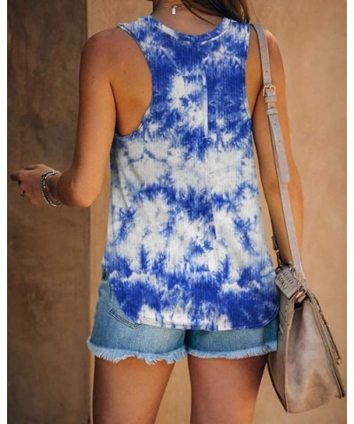 Womens Tie Dye Tank Tops Racerback Casual Round Neck Ribbed Cotton Sleeveless Long Tunic Tops - Blue - CM198AKADE6 $46.00 Tops