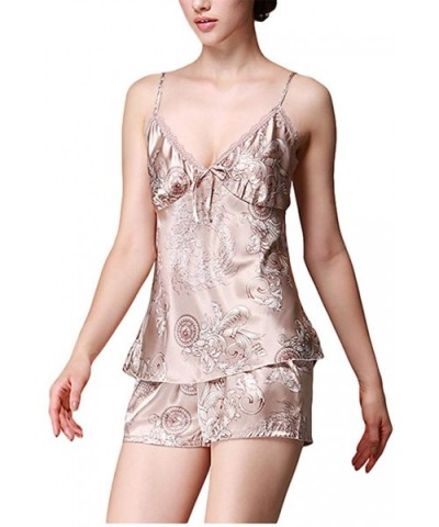 Stain Silk Pajamas for Women Floral Sleepwear 3PC Pajama Set Pjs Cami Pants Long Sleeve Robe with Belt - Camel - C219CKI6ELC ...