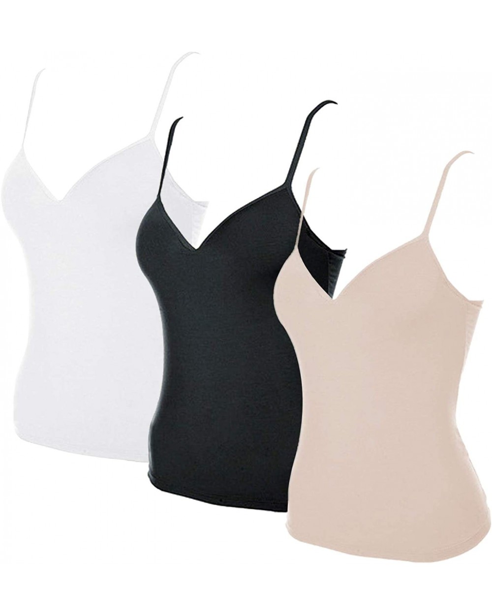 3 Pcs Women's V-Neck Adjustable Strap Modal Camisole Tank Top with Built in Bra - Apricot/Black/White - CP18L64OT35 $38.97 Ca...