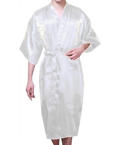 Mens Print Half Sleeve Kimono Relaxed Plus Size Sleepwear Bathrobe - White - CR18T0454Q9 $52.88 Robes