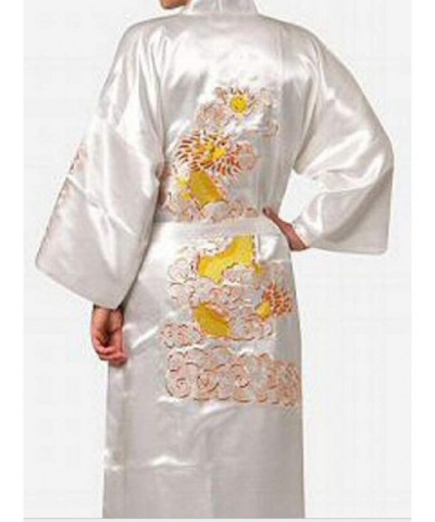 Mens Print Half Sleeve Kimono Relaxed Plus Size Sleepwear Bathrobe - White - CR18T0454Q9 $52.88 Robes