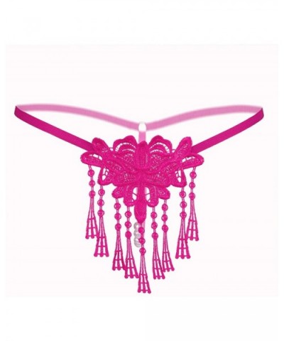 Woman Underwear Open Crotch Erotic Lingerie Embroidery Tassel Babydoll Lace Sleepwear Porno Women Thongs - Rose Red - CA190G9...