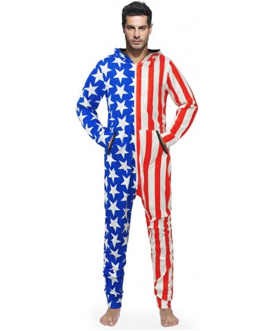 Men's Unisex American-Flag Hooded Jumpsuit One-Piece Non Footed Pajamas - Xxl - CA1994CK64M $58.87 Sleep Sets