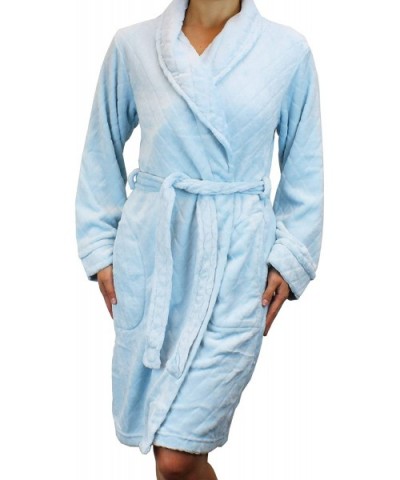 Women's Quilted Pattern Warm Fleece Robe - Plush Soft Short Bathrobe Style - Baby Blue - CS18UYT54O8 $45.19 Robes