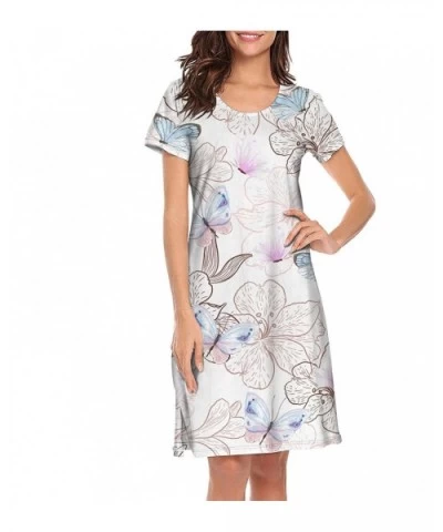 Women's Girls Crazy Nightgowns Nightdress Short Sleeve Sleepwear Cute Sleepdress - Vintage Summer Butterfly - CH1938LATCW $51...