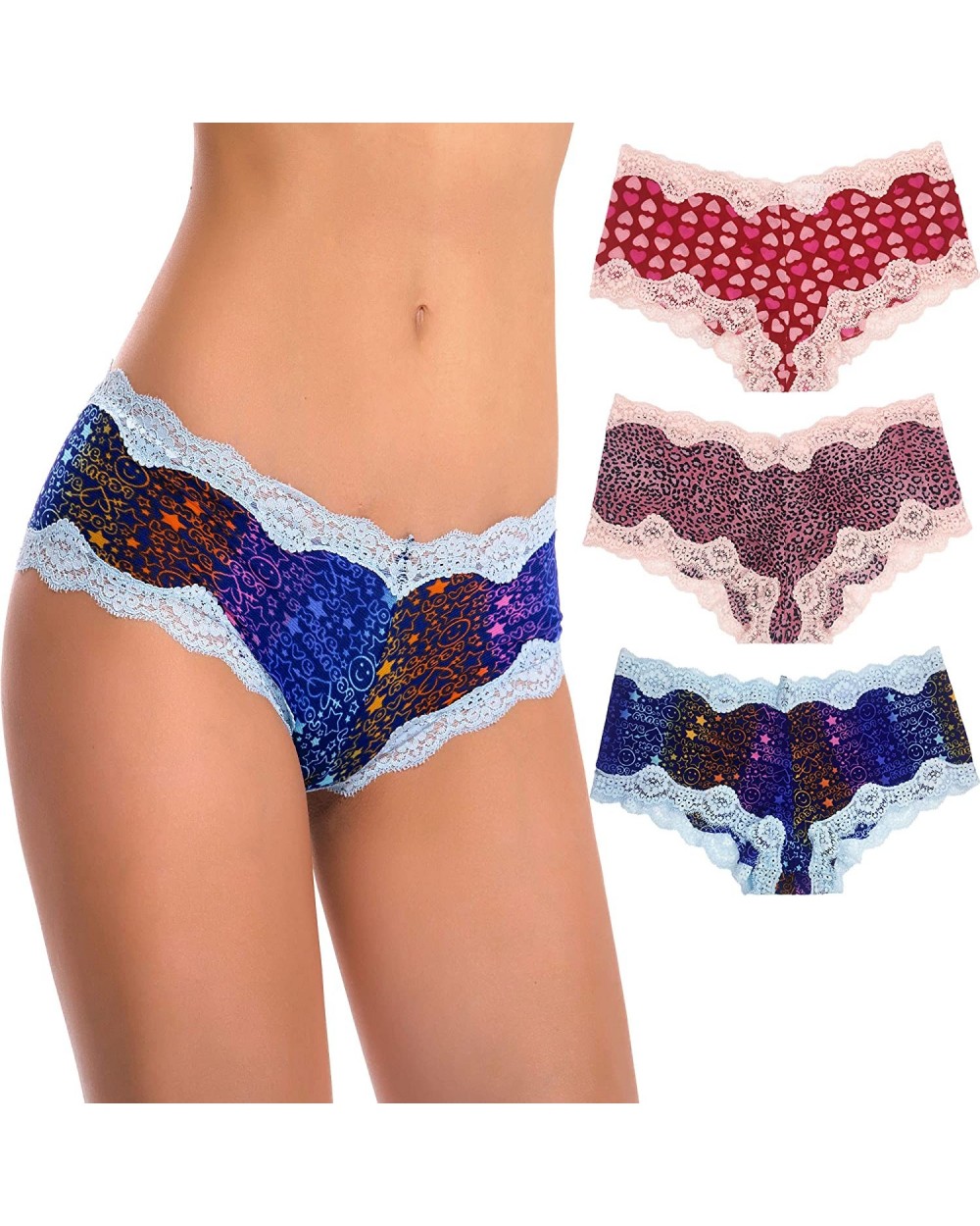 Pack of 4 or 6 Sexy Sheer Lace Tanga Hipster Bikini Panties - Pack F(6 Pack) - CQ18KIEYADH $31.11 Panties