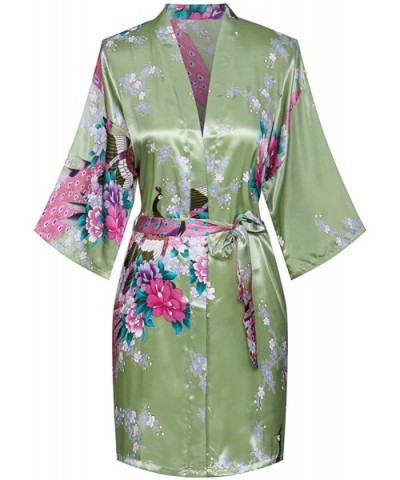 Women's Short Floral Kimono Robe Peacock&Blossom Bridesmaid Robe for Wedding - Pea Green - CS12IP78FKD $13.82 Robes