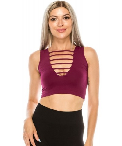 Caged Front Crop Tank -Made in USA - Raspberry - C318G55YDLK $25.77 Camisoles & Tanks
