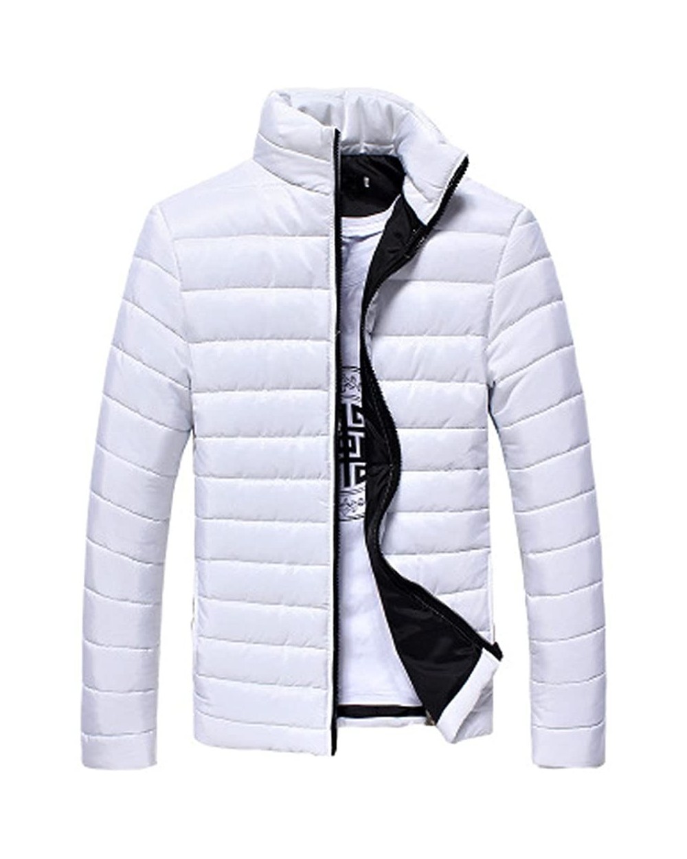 Men's Packable Insulated Light Weight Puffer Down Jacket Autumn Winter Zipper Warm Coat - C-white - CA1933DX39H $40.61 Therma...