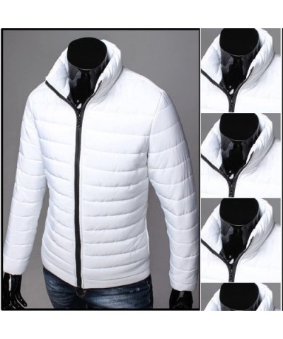 Men's Packable Insulated Light Weight Puffer Down Jacket Autumn Winter Zipper Warm Coat - C-white - CA1933DX39H $40.61 Therma...