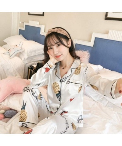 Women's Silk Satin Classic Pajama Set Floral Print Sleepwear Loungewear Nightwear Long Sleeve Button Front Pj Set - Heart Pin...