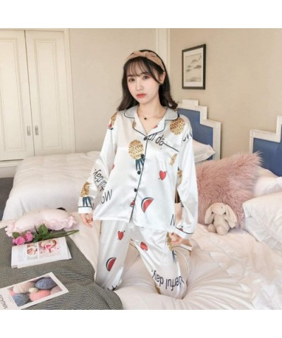 Women's Silk Satin Classic Pajama Set Floral Print Sleepwear Loungewear Nightwear Long Sleeve Button Front Pj Set - Heart Pin...