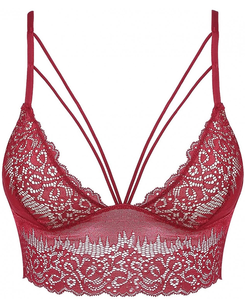 Women's Strappy Lace Bralette Sexy Lace Crop Top(for A-C Cups) - Red - CS18SRR9DNI $31.40 Bras