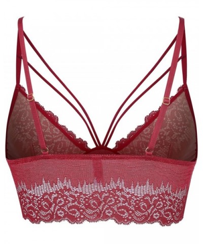 Women's Strappy Lace Bralette Sexy Lace Crop Top(for A-C Cups) - Red - CS18SRR9DNI $31.40 Bras